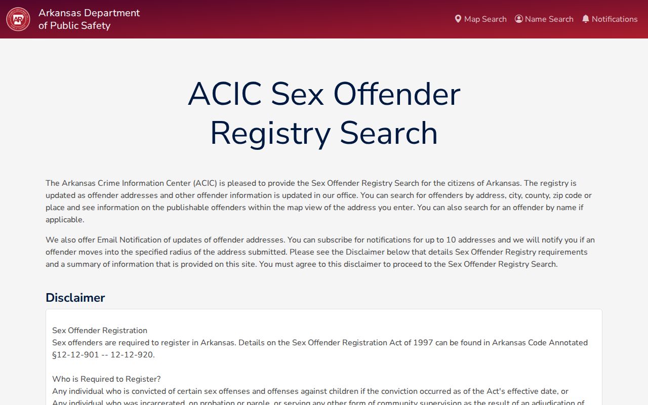 Bryant neighbors public-safety source showing the Arkansas offender search