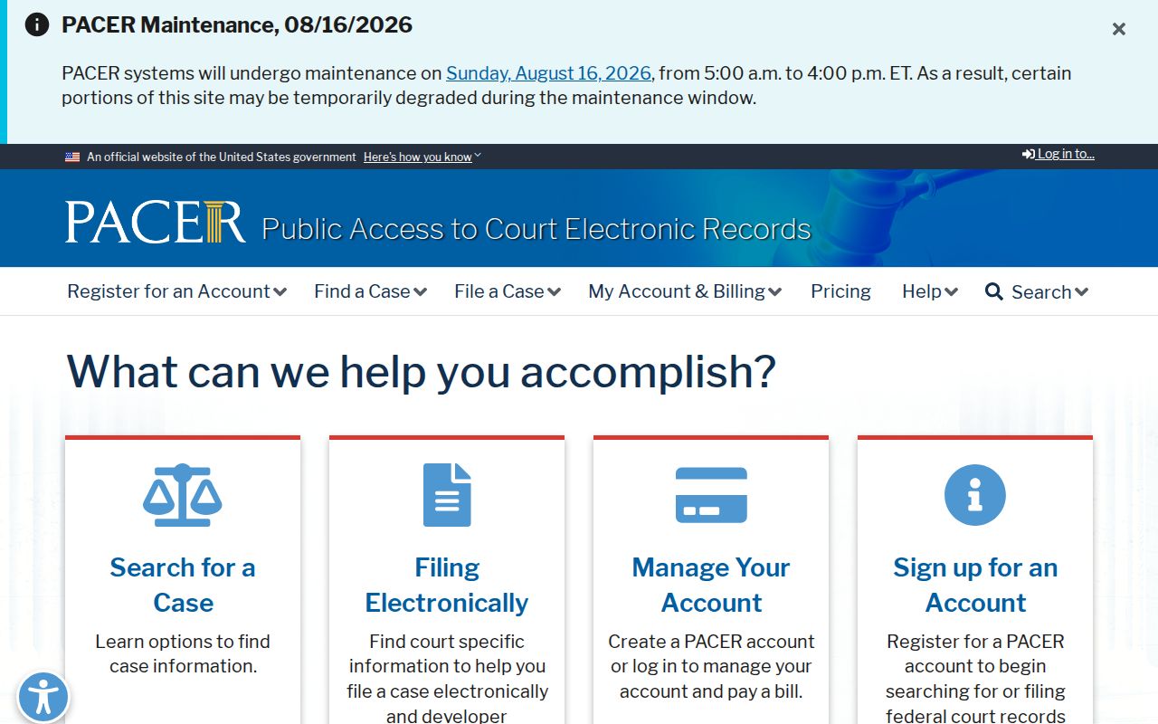 Bryant resident lookup federal PACER records access page