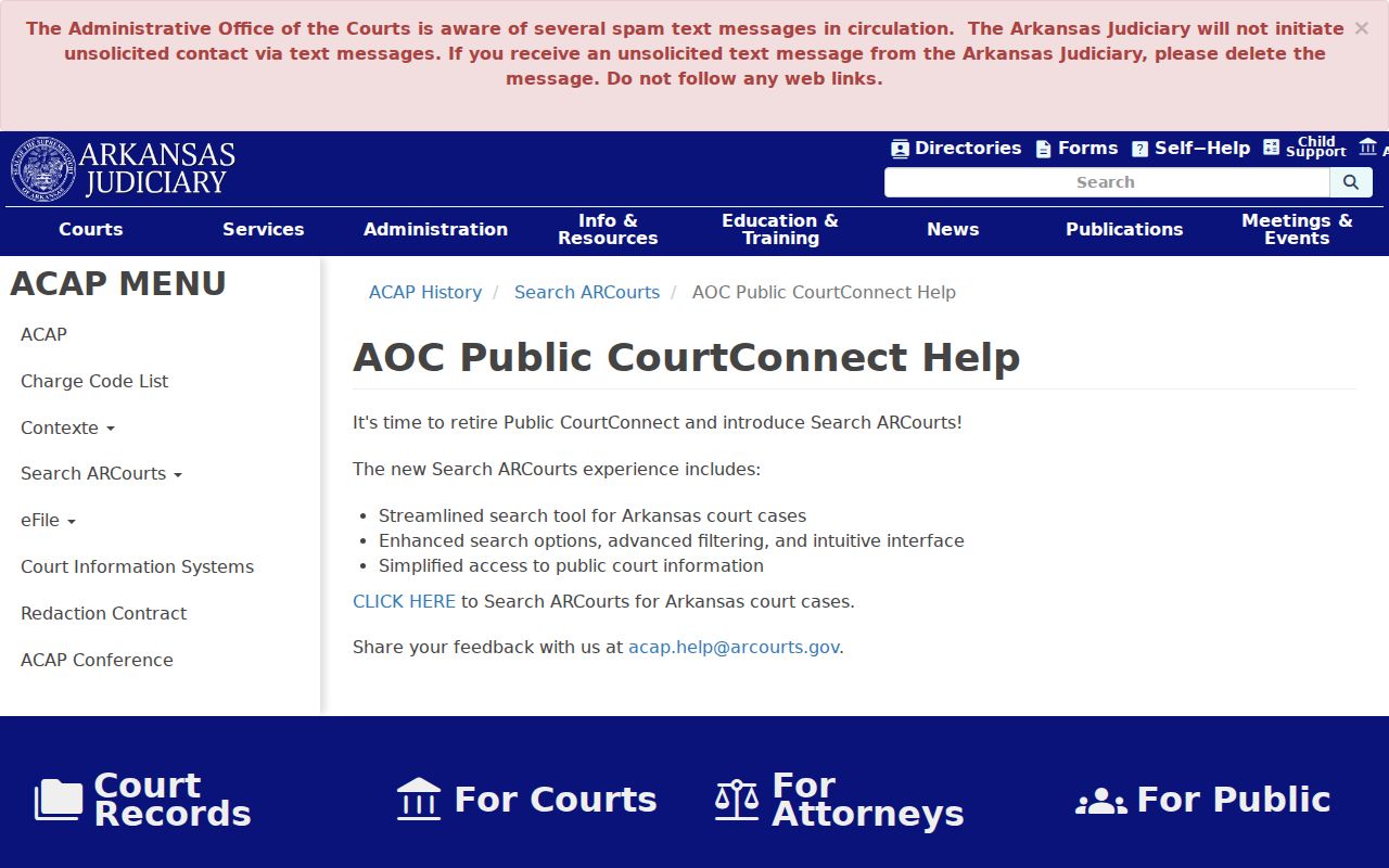 Bryant resident lookup Search ARCourts help screen