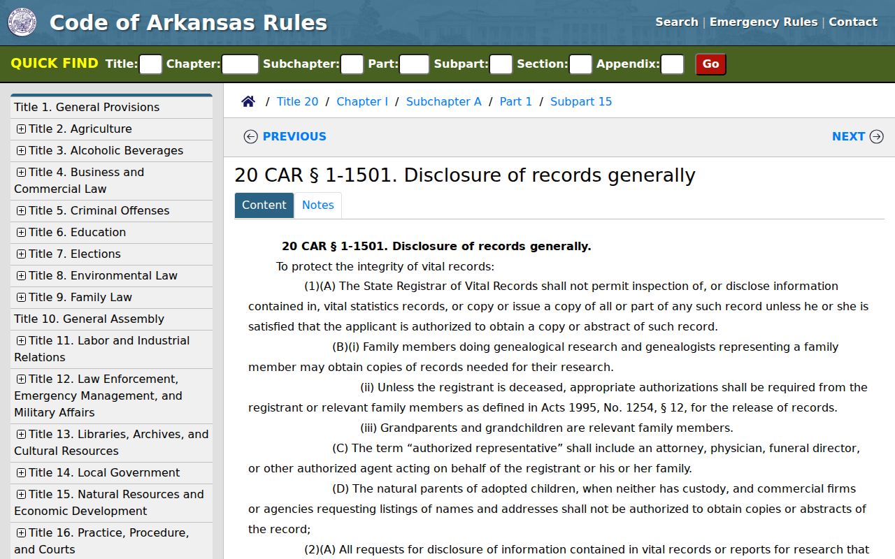 Bryant resident lookup Arkansas vital record disclosure rule