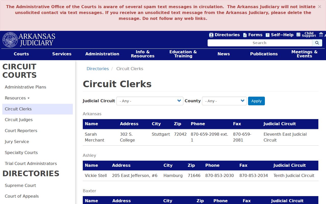 Bryant street directory Saline County Circuit Clerk recorder directory